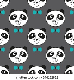 Seamless pattern with cute pandas in cartoon style. vector