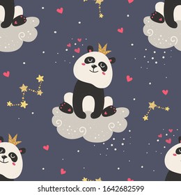 Seamless pattern with cute pandas. Love design 