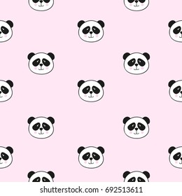 Seamless pattern with cute pandas on pink. Vector repeating background for kids.