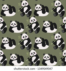 Seamless pattern with cute pandas, vector wallpaper, textile pattern