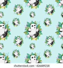 Seamless pattern with cute pandas. Vector stock illustration