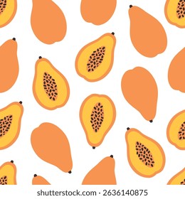 Patrón sin fisuras con la papaya linda. Diseño para Anuncio, Fondo de pantalla, textil, papel de embalaje, fondo, tarjetas. Ilustración vectorial en estilo plano