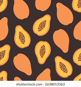 Seamless pattern with cute papaya. Design for banner, wallpaper, textile, wrapping paper, background, cards. Vector illustration in flat style