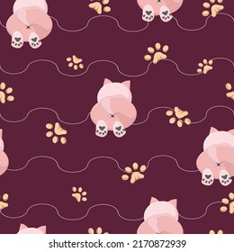 patrón transparente con un fondo de gato pastel lindo