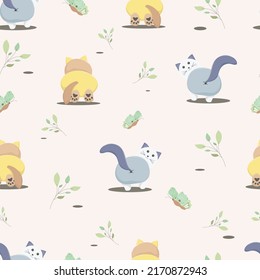 seamless pattern with cute pastel cat background