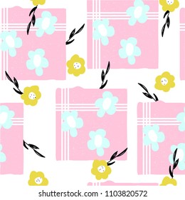 Seamless pattern with cute pastel flowers. Vector hand drawn illustration.
