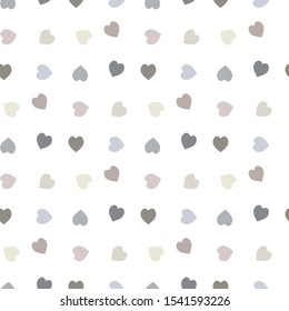 Seamless pattern with cute pastel grey hearts on white background. Vector image. 
