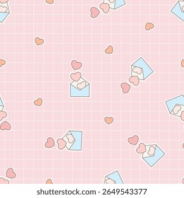 Padrão perfeito pastel bonito carta, ou correio e coração para a história de amor. Dia dos Namorados vetor conceito para tecido, papel de parede, papelaria, embalagem, cartões, e casos de telefone.