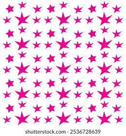 Nahtloses Muster mit niedlichen pastellrosa handgezeichneten kleinen Sternen auf weißem Hintergrund. Durcheinander festliches Packpapier, Tapete, Hintergrund. Vektorgrafik.
