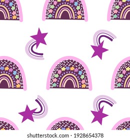 Seamless pattern. Cute pastel rainbow with words hugs and kisses. Valentines day. Vector graphic illustration, Design elements for Valentine's day.Vector illustration. Wallpaper, flyers, invitationbro