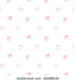 Seamless Pattern of Cute Paw Print on White Background
