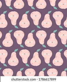 Seamless pattern with cute pears. Can be used for baby t-shirt print, fashion print design, kids wear, baby celebration, fabric, and wrapping.