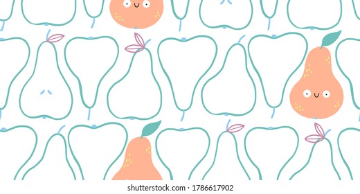 Seamless pattern with cute pears. Can be used for baby t-shirt print, fashion print design, kids wear, baby celebration, fabric, and wrapping.