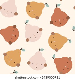 Patrón sin costuras con lindas peras. Impresión de los niños. Ilustraciones vectoriales