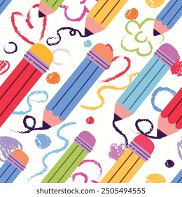 Seamless pattern of cute pencil cartoon. It's a pattern that looks feminine. Pattern for fabric and wrapping paper, Pattern for design wallpaper and fashion prints.