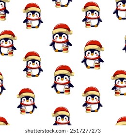 Patrón sin fisuras de lindos pingüinos para Navidades y decoraciones de año Nuevo