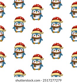 Seamless pattern of cute penguims for Christmas and New Year deecorations