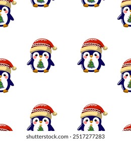 Patrón sin fisuras de lindos pingüinos para Navidades y decoraciones de año Nuevo