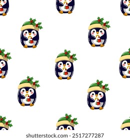 Padrão contínuo de pinguims bonitos para decorações de Natal e Ano Novo