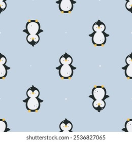 Seamless pattern with cute penguin. Flat vector background. Winter design. Creative texture for fabric, wrapping, textile, wallpaper, apparel.