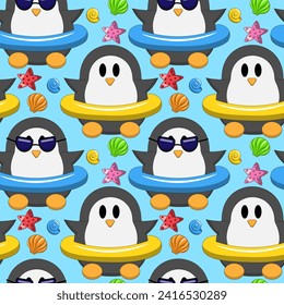 Patrón sin foco con pingüino lindo en el mar