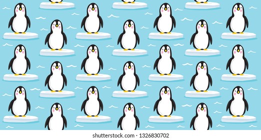 Seamless pattern with Cute penguin vector illustration, Adorable pattern with funny penguin, Funny colorful vector pattern with cute penguin,Hand drawn 
