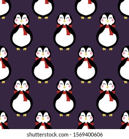 Seamless pattern with cute penguins