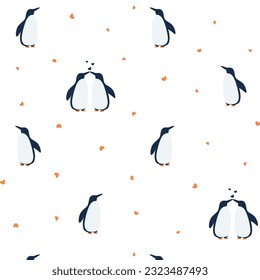 Seamless pattern with cute penguins, cartoon character, pattern  