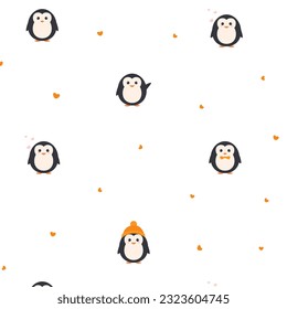 Seamless pattern with cute penguins, cartoon character, pattern  