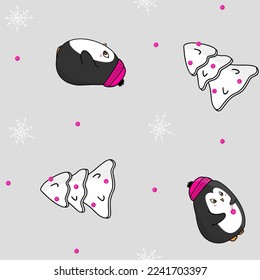 
Seamless pattern cute penguins with Christmas tree