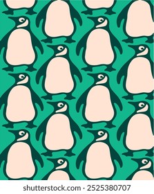 Seamless pattern with cute penguins. Funny cartoon animals. Hand drawn doodle birds. Winter vector illustration.