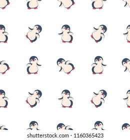 Seamless pattern with cute penguins. Hand-drawn illustration. Vector.