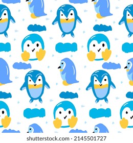Patrón sin foco de pingüinos lindos aislados sobre fondo blanco.