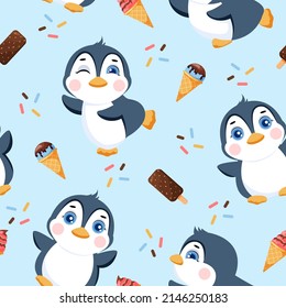 Seamless pattern with cute penguins. Pattern for kids vector illustration.