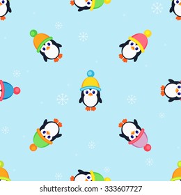 Seamless pattern with cute penguins. Vector.