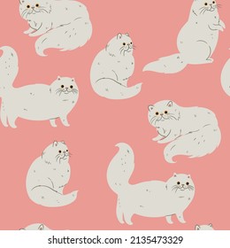 Seamless pattern with cute persian cats. Vector graphics.