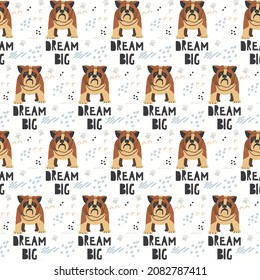 Seamless pattern with cute pet dogs. Vector pattern for textile products, baby room design, wrapping paper and other