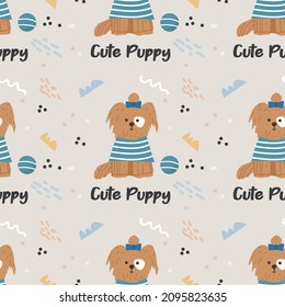 Seamless pattern with cute pet dogs. Vector pattern for textile products, children's room design, wrapping paper