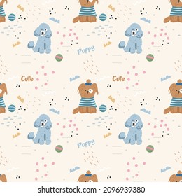 Seamless pattern with cute pet dogs. Vector pattern for textile products, children's room design, wrapping paper