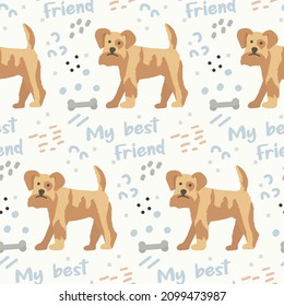 Seamless pattern with cute pet dogs. Vector pattern for textile products, children's room design, wrapping paper