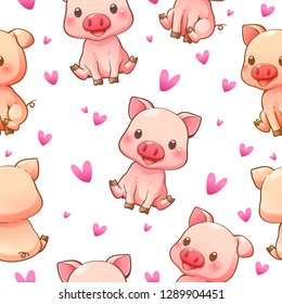 Seamless pattern of cute pig
