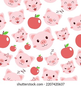 Seamless pattern with cute pig. Creative kid's texture for fabric, wrapping, textiles, wallpaper, and apparel. Vector illustration