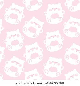 Seamless pattern of cute pig doll line hand drawn pink background.Farm animal character cartoon design.Kawaii.Vector.Illustration.