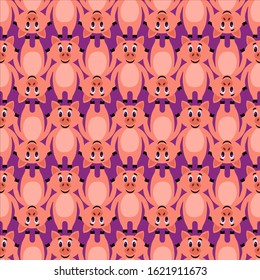 Seamless pattern with cute pig in a flat style on a gray background. Stock vector illustration for decoration and design, packaging, wallpaper, wrapping paper, fabrics, posters, postcards, web pages