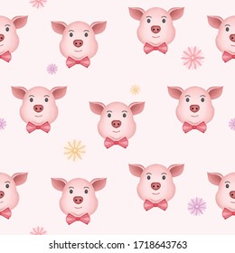 Seamless pattern cute pig and flower. kids texture for fabric, wrapping, textile, wallpaper, and apparel. 