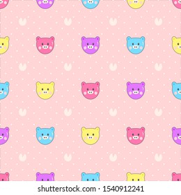 Seamless pattern with cute pig, footprint and dot, Vector illustration and design for fabrics, textile, wallpaper, and backgrounds design concept.