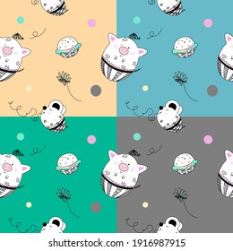 Seamless Pattern Cute Pig and Rat Doodle Style Designs for Backgrounds, Wrapping Paper, Gifts, Cloth Printing, Cheeks, Shirt Patterns, Digital Art, Print and many more.