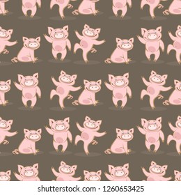 Seamless pattern with cute piglets.  Pig Chinese zodiac symbol of the year. Design element for banners, wrapping paper, wallpaper or fabric.