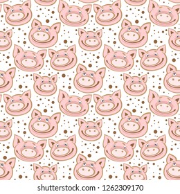 Seamless pattern with cute piglets.  Pig Chinese zodiac symbol of the year. Design element for banners, wrapping paper, wallpaper or fabric.