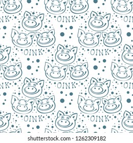 Seamless pattern with cute piglets.  Pig Chinese zodiac symbol of the year. Design element for banners, wrapping paper, wallpaper or fabric.